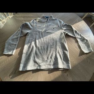 IZOD Grey Quarter Zip Mens Sweater Size Large with Blue Lining and Brown Zipper